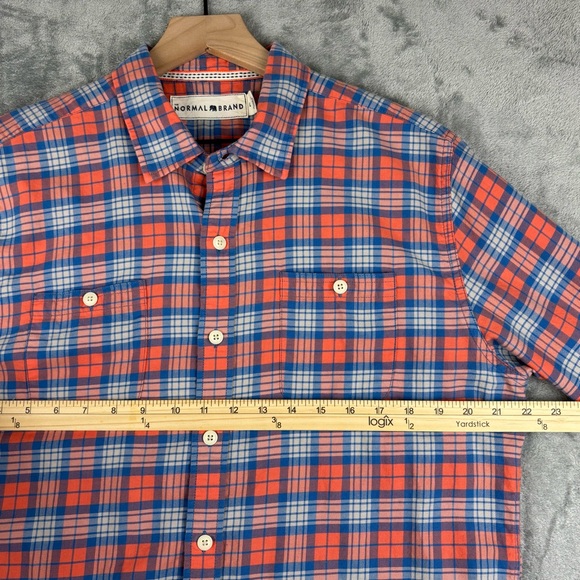 The Normal Brand Shirt Mens Large Orange Blue Plaid Flannel Work Pockets Outdoor - Picture 10 of 11